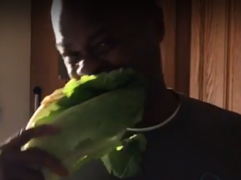 Allen Williams eating some romaine lettuce